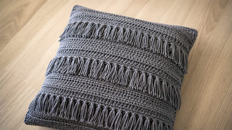 Bernat Bobble and Fringe Crochet Pillow