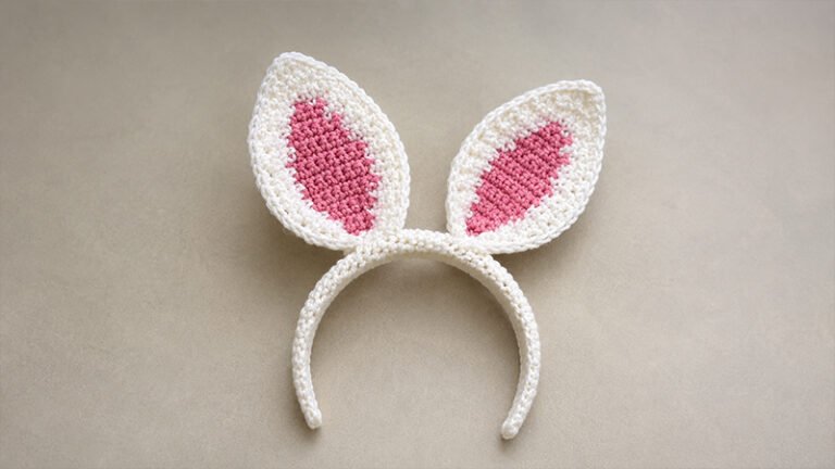 Crochet Bunny Ears Headband with Flowers