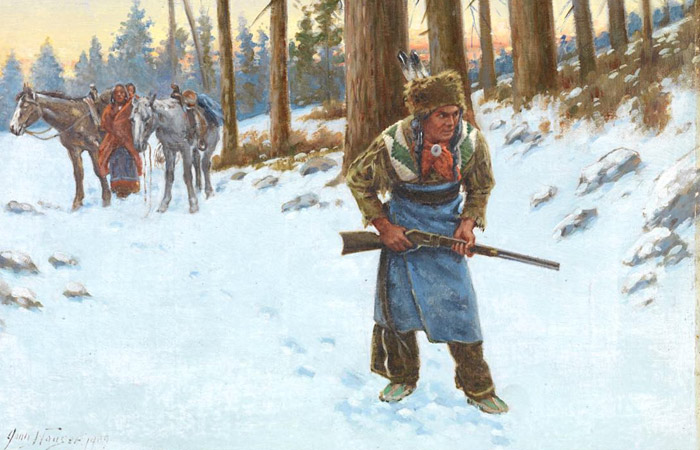 Plains Indians Hunting in Winter Landscape – John Hauser