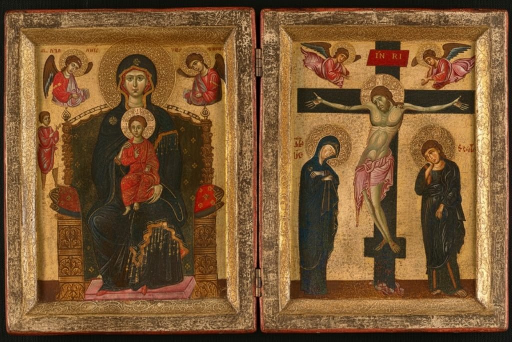 Diptych of the Virgin and Child Enthroned and the Crucifixion