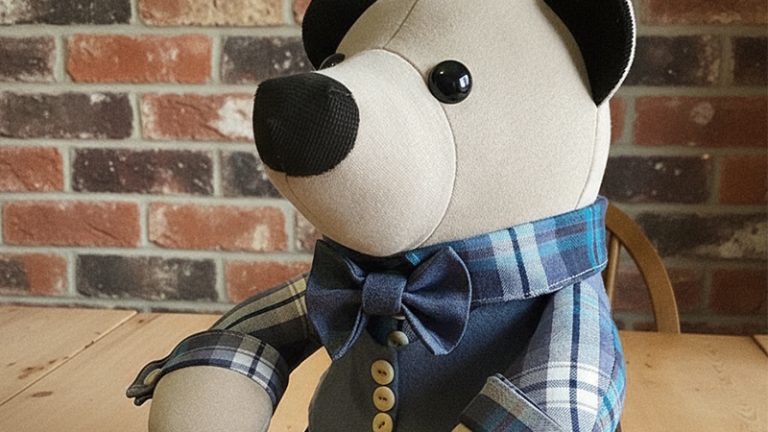 Hand-Sewn Felt Bear with Button-On Clothes