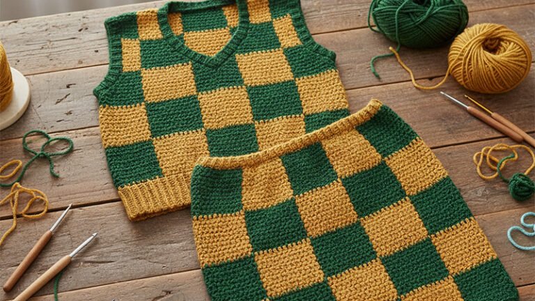Caron Crochet Check Me Out Vest & Skirt Pattern