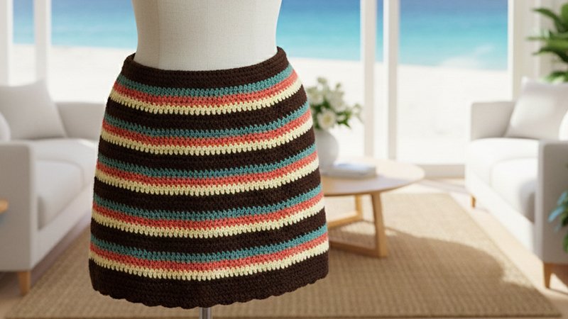 Red Heart Striped Mini Skirt Pattern