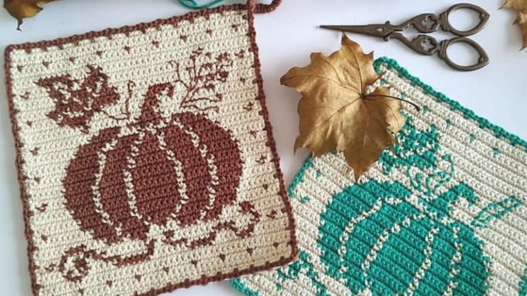 Tapestry Crochet Pumpkin Potholder