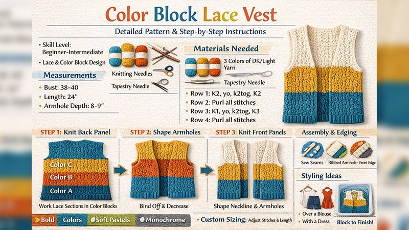 Vest Pattern Color Free Color Block Lace Vest – Detailed Pattern & Step-by-Step ...