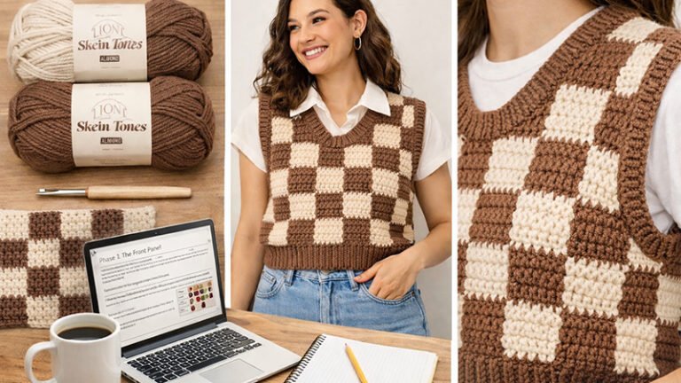 Crochet Checkerboard Sweater Vest