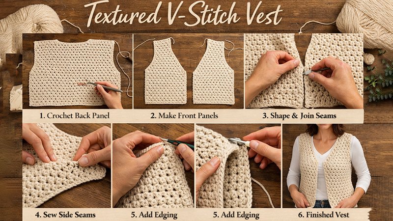 Textured V-Stitch Vest