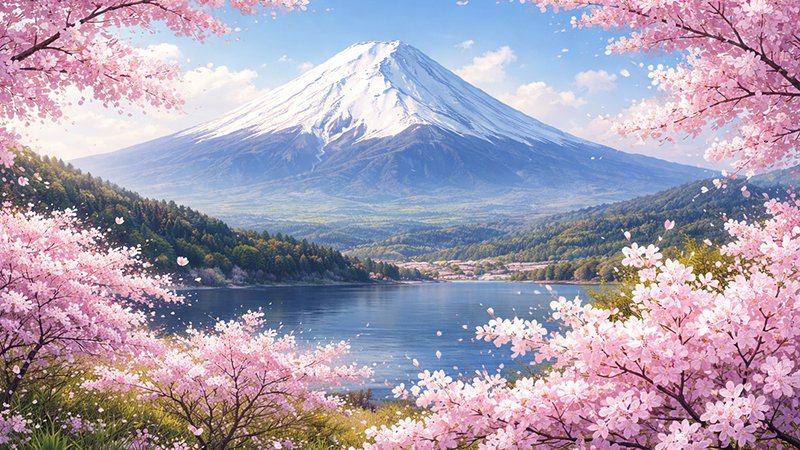 Mountain and Cherry Blossoms