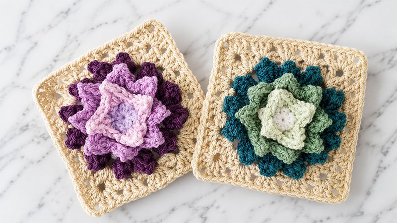 Crochet Artichoke Flower Granny Square