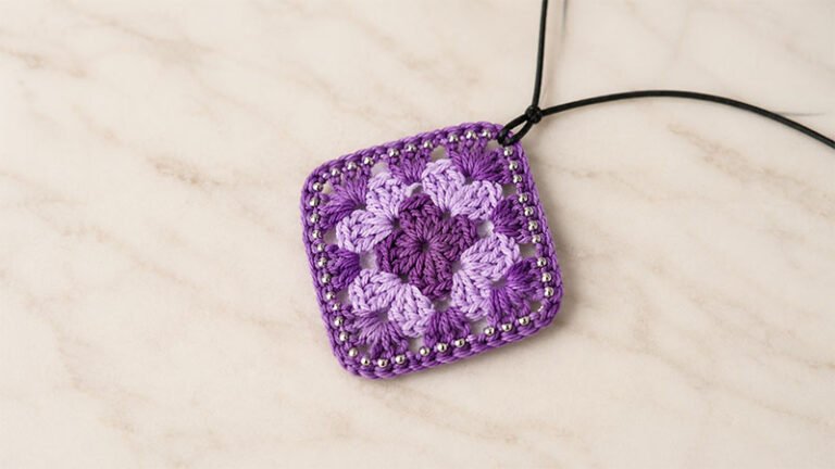 Crochet Beaded Granny Square Pendant