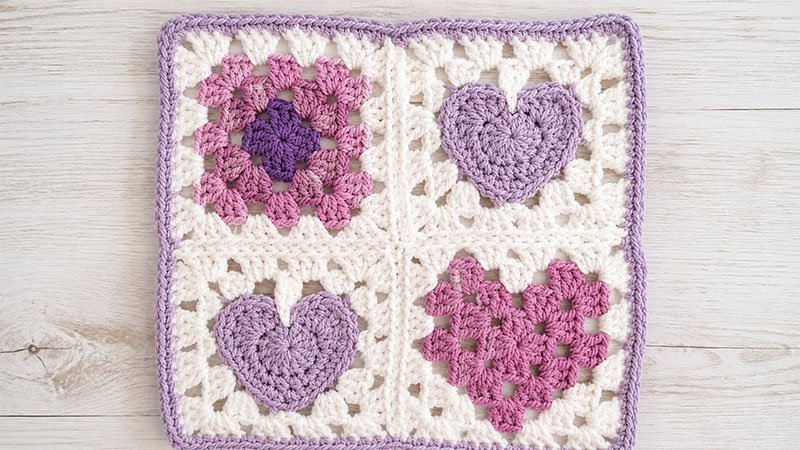 Crochet Hearts & Love Granny Square