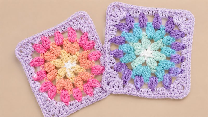 Crochet Puff Stitch Flower Square