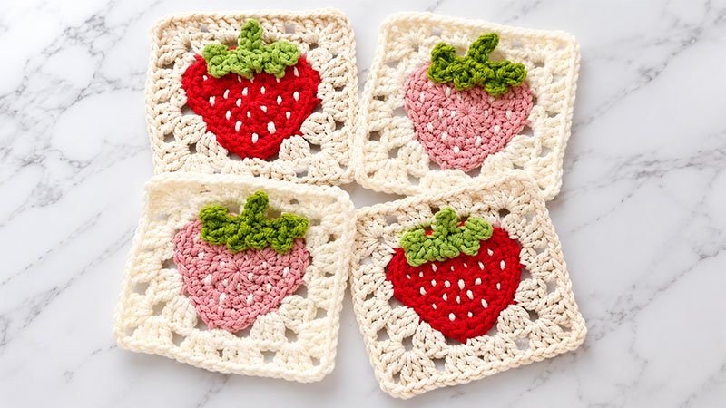 Crochet Strawberry Granny Square