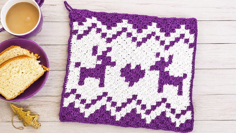 C2C Crochet Nordic Reindeer Dishcloth
