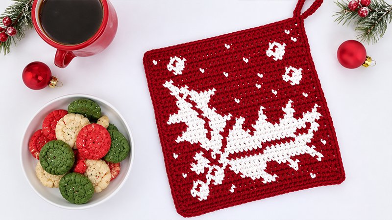 Crochet Christmas Holly Potholder