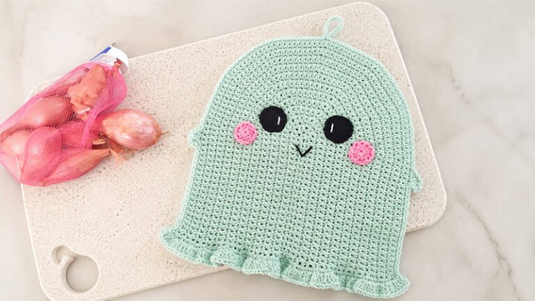 Crochet Halloween Ghost Dishcloth