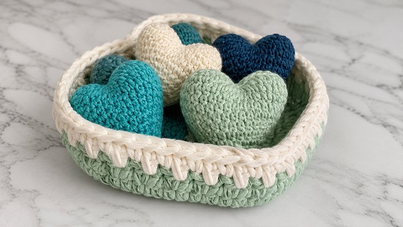 Crochet Heart Basket with T-Shirt Yarn