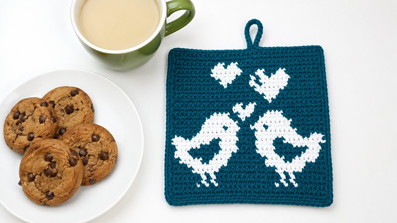 Crochet Love Birds Potholder