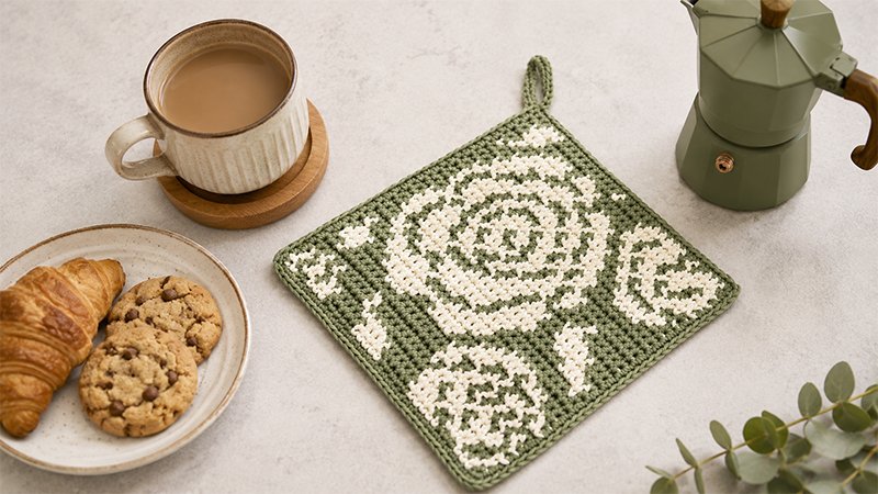 Crochet Rambler Roses Potholder