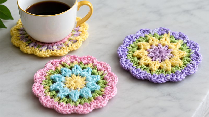 Crochet Rounds of Flowers Coasters