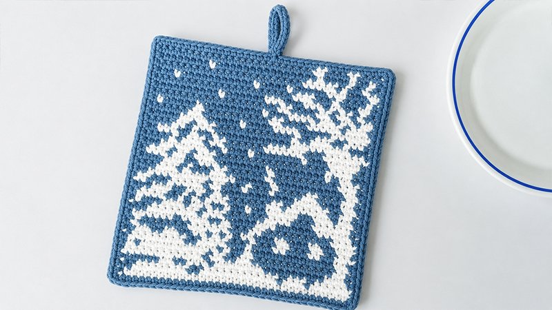 Crochet Snowy Winter Potholder