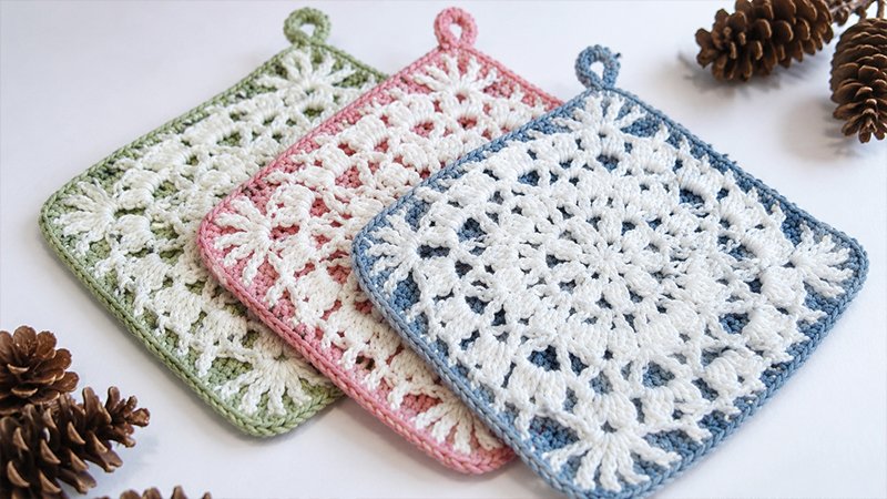 Falling Petals Lace Motif Crochet Potholder