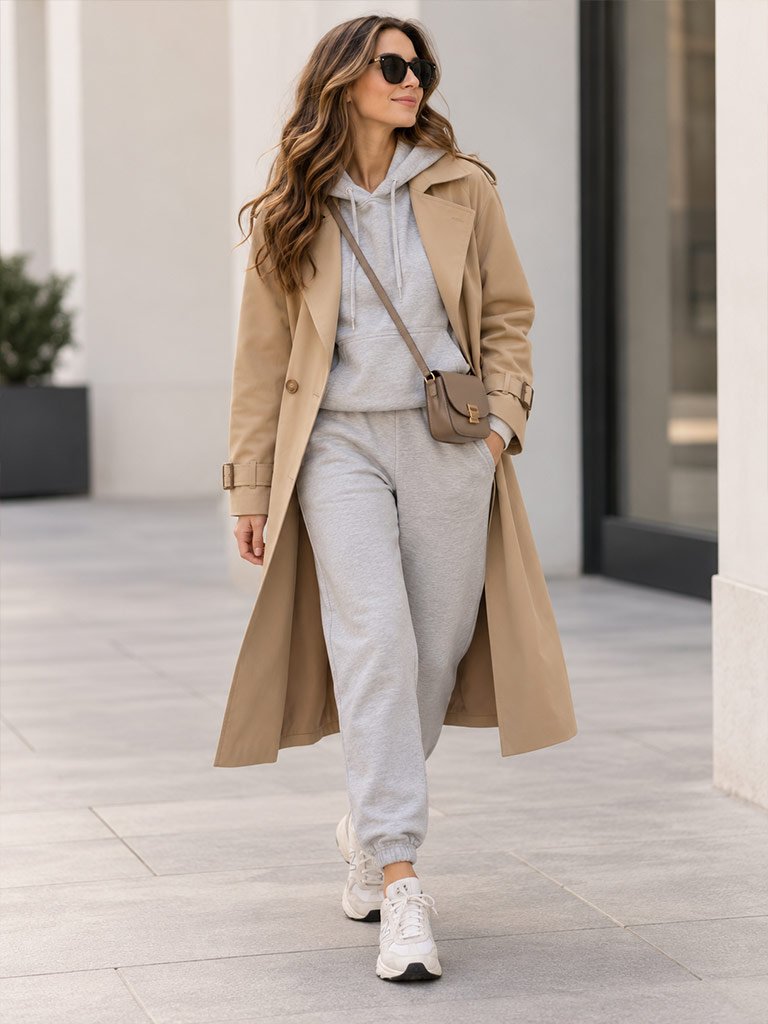A Trench Coat and Matching Sweatsuit