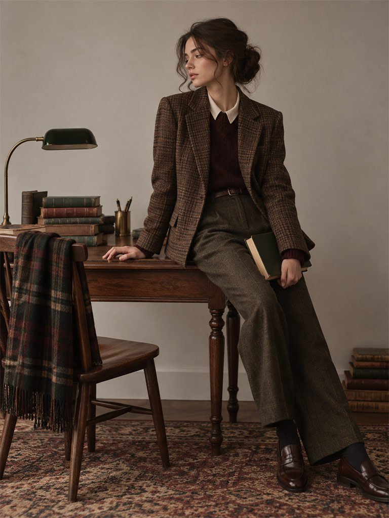 Plaid, Tailored Layers, and Deep Colors