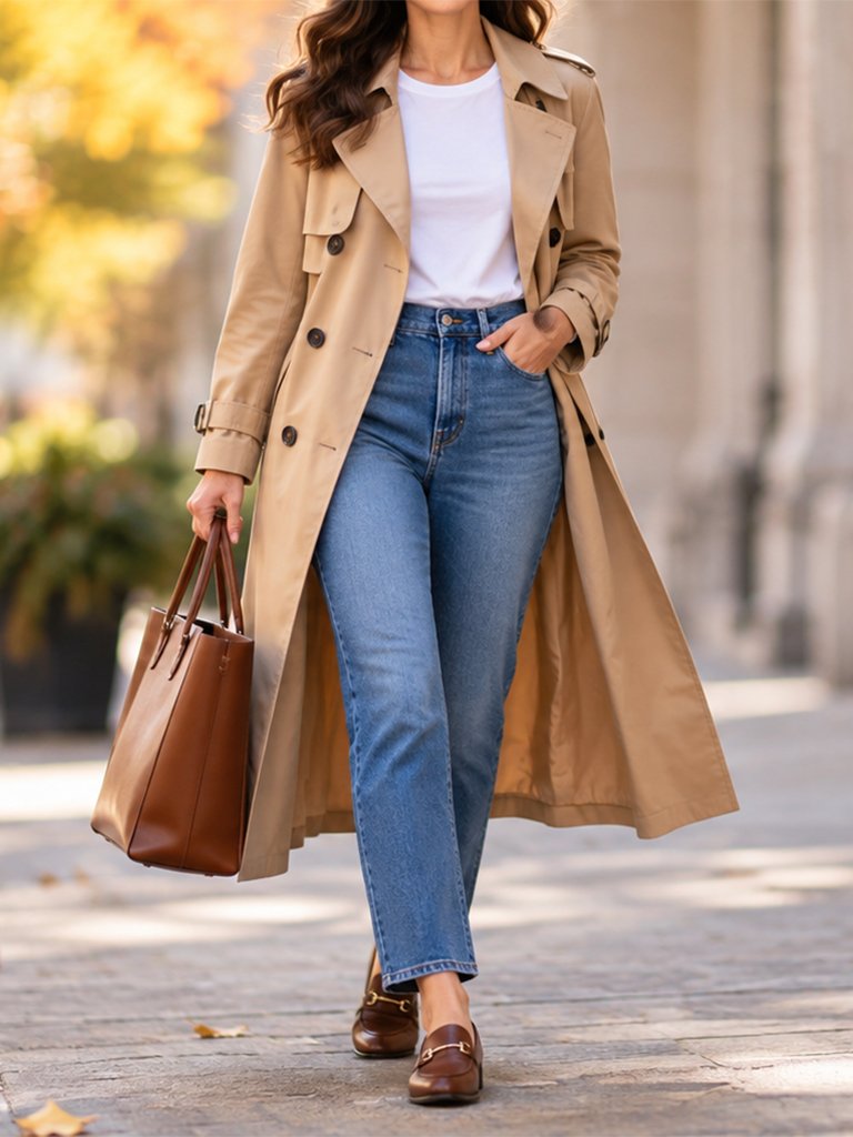 The Classic Trench Coat over Denim