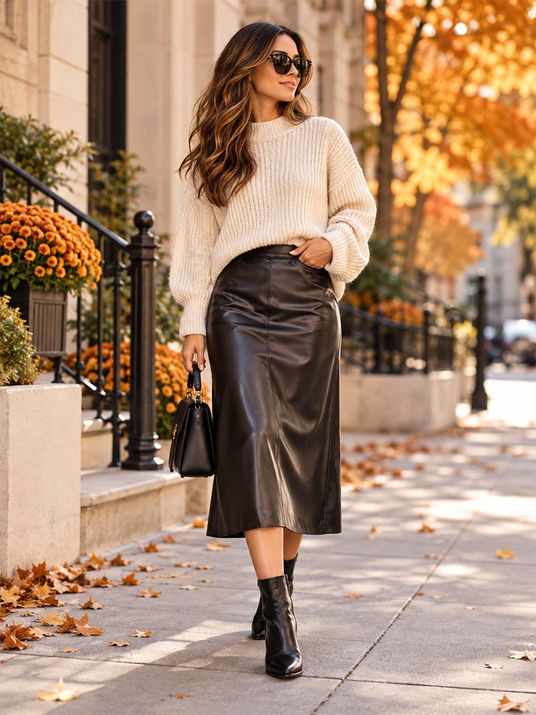 The High-Gloss Leather Midi Skirt
