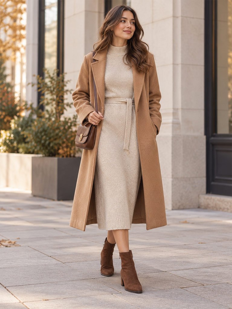 Choose a Sweater Dress with Low-Heeled Boots