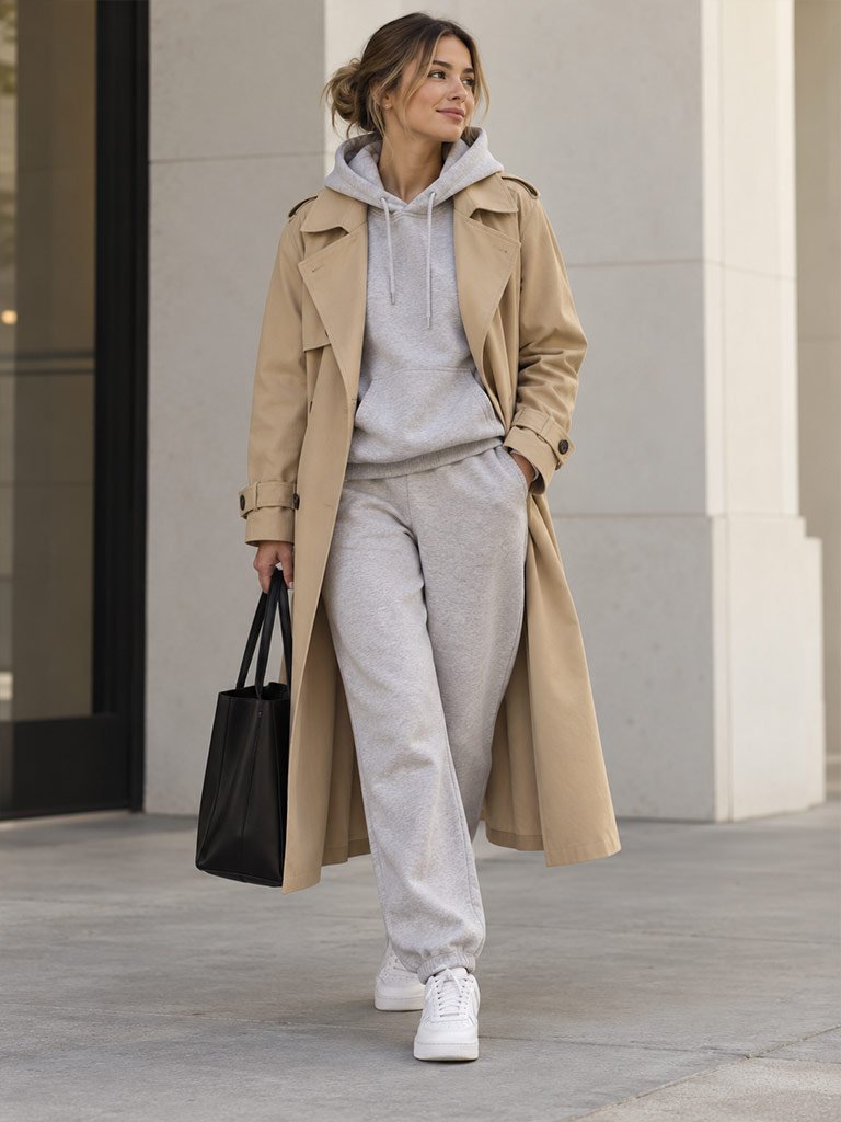 A Classic Trench Coat With a Hoodie