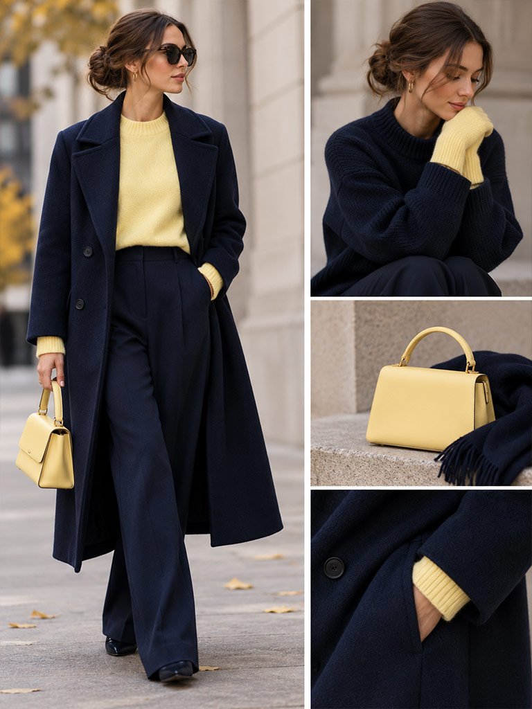 Dark Navy + Soft Pale Yellow