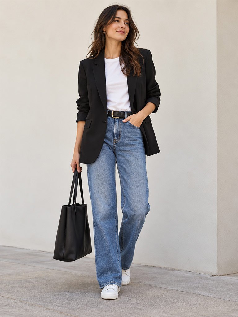 Structured Blazer and Relaxed Denim