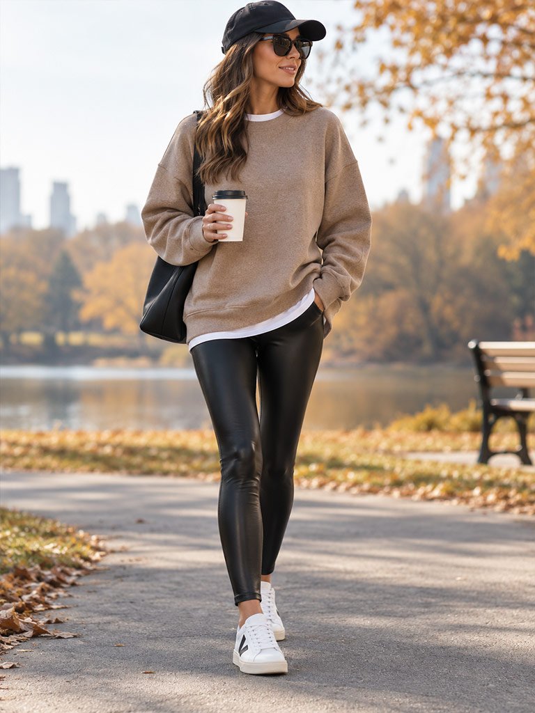 Sweatshirt and Faux Leather Leggings