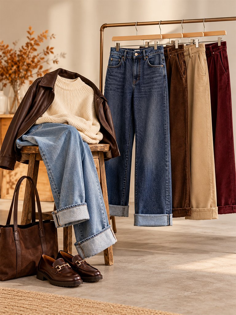 Retro Denim and Cuffed Trousers
