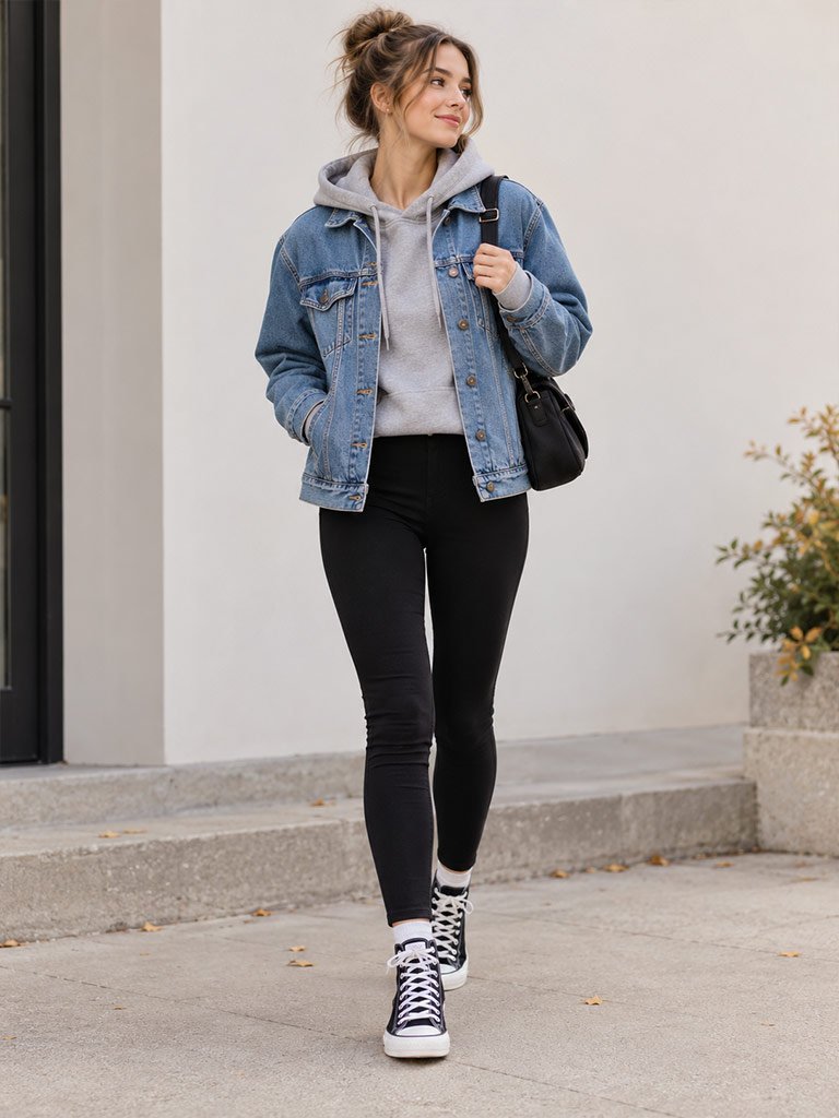 A Denim Jacket Over a Hoodie