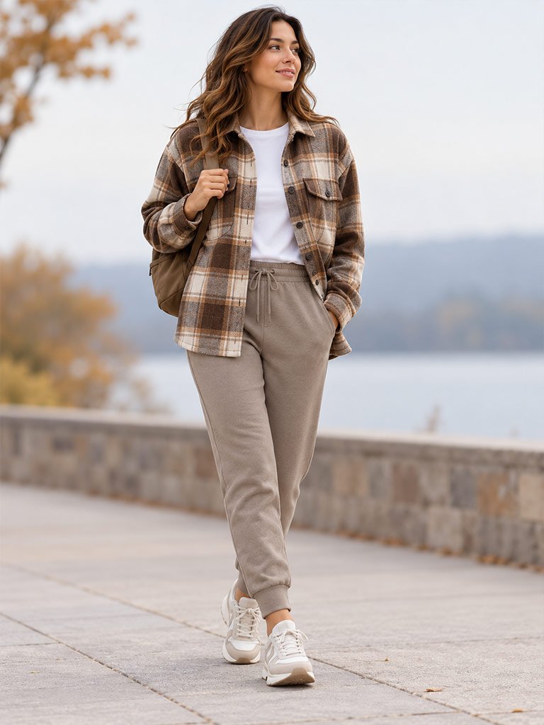 Combine a Plaid Shacket with Joggers