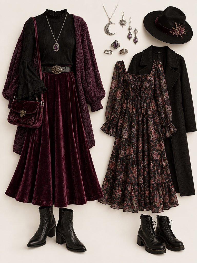 Velvet, Dark Florals, and Flowing Shapes