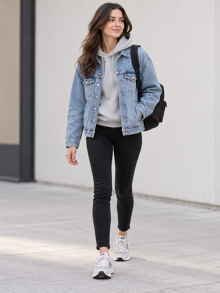 A Denim Jacket Over a Hoodie