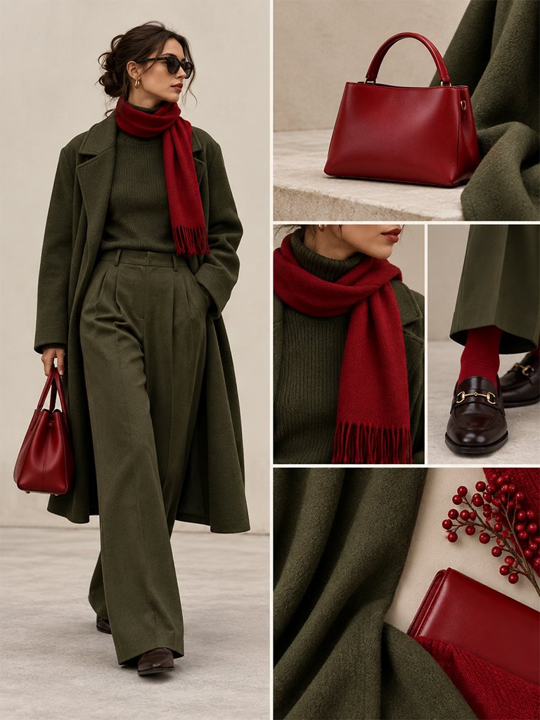 Earthy Greens and Pops of Cherry Red