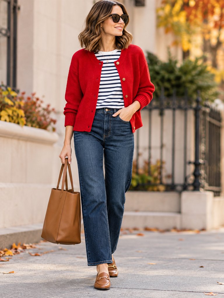 The Bold Cardigan and Striped Tee
