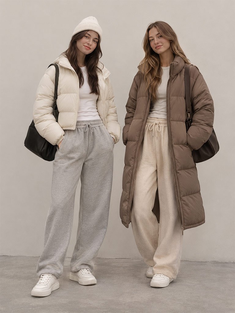 Puffer Jacket and Coordinated Sweatpants