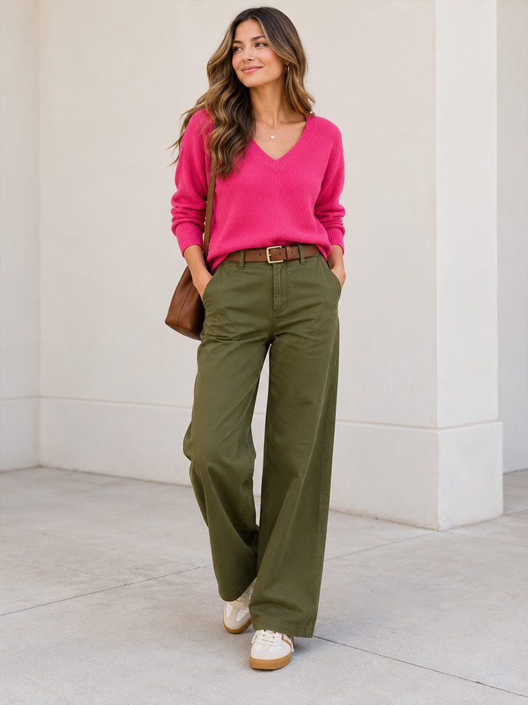 Color Block Chinos and Bright Sweater