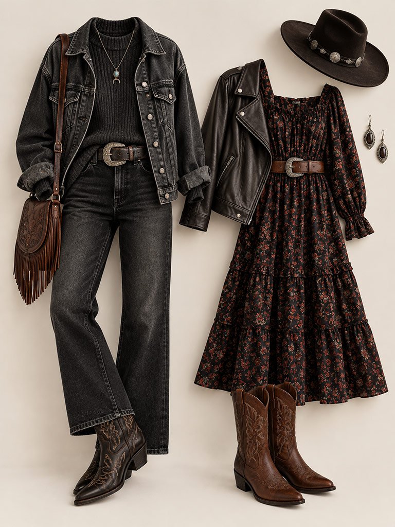 Dark Denim and Cowboy Boots
