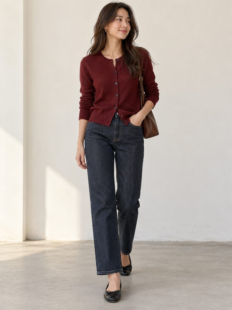 Wear a Buttoned Cardigan as a Top with Jeans