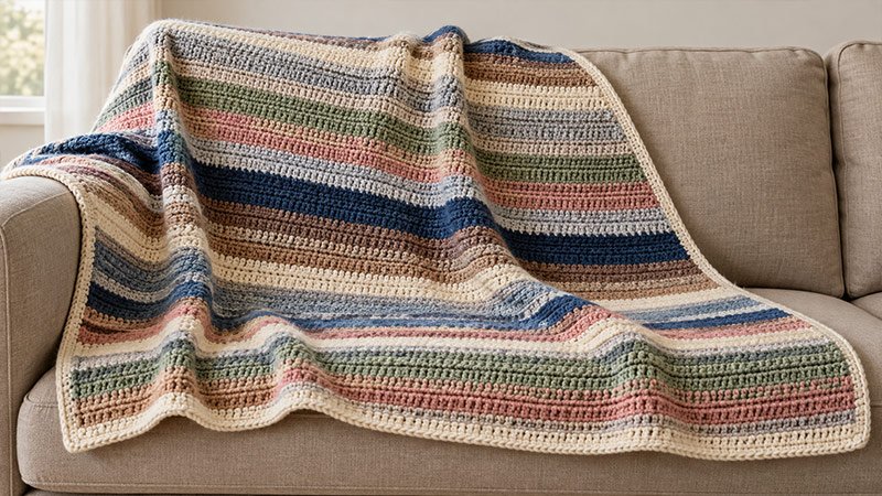Scrap Yarn Striped Blanket